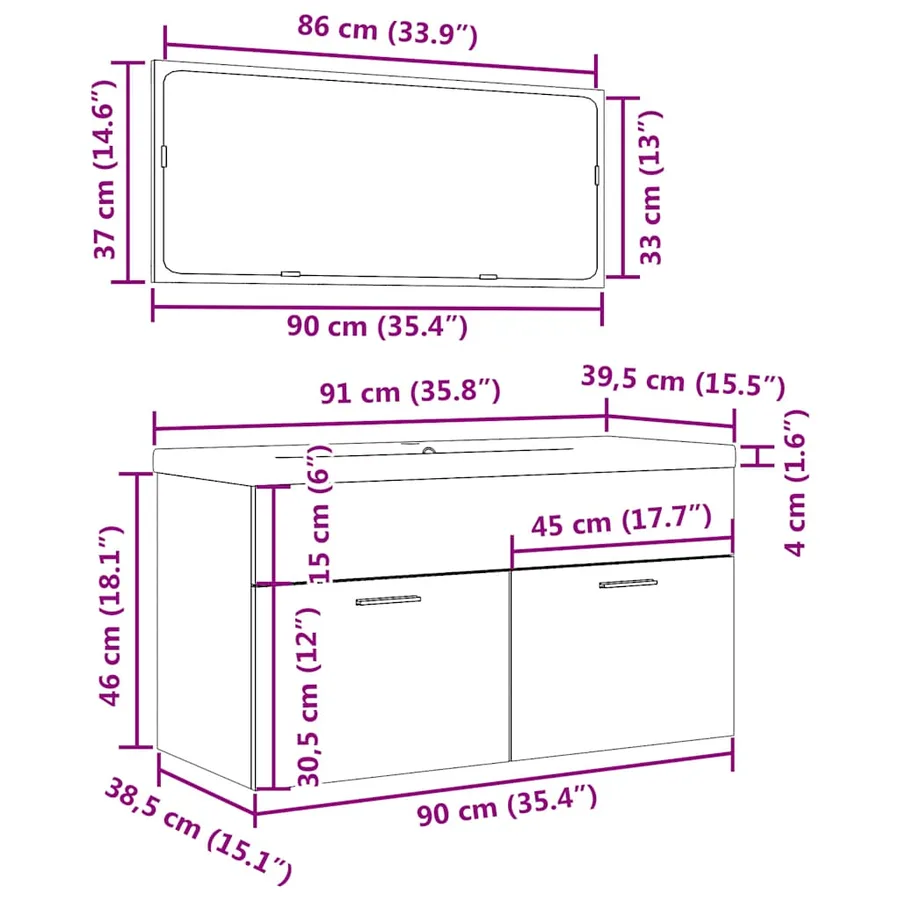 Ensemble de meubles de salle de bain 3 pcs gris béton - 12