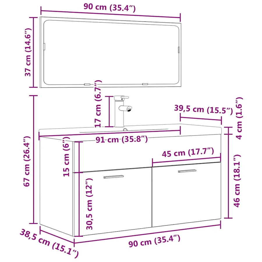 Ensemble de meubles de salle de bain 3 pcs gris béton - 11