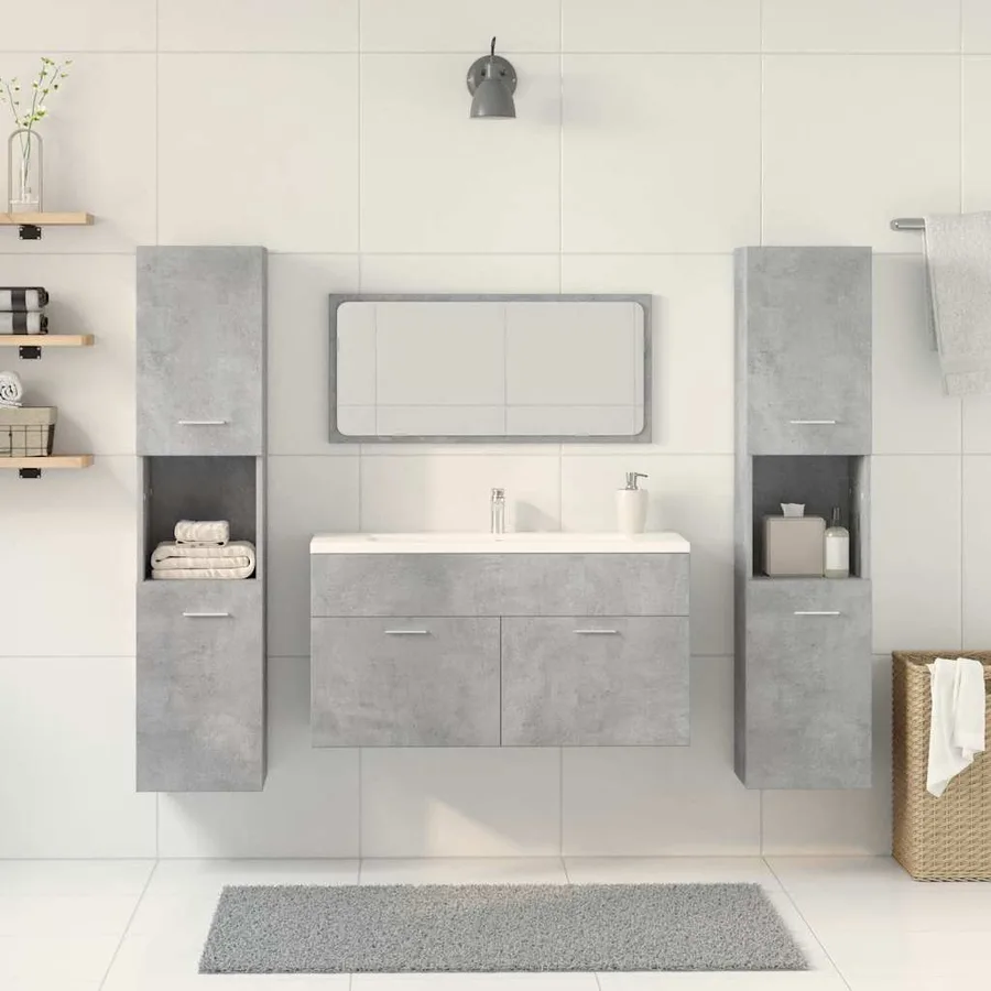 Ensemble de meubles de salle de bain 4 pcs gris béton - 3