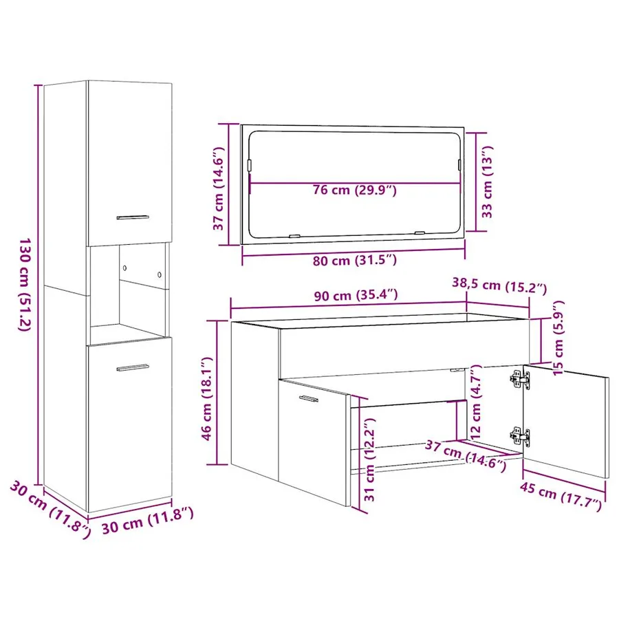 Ensemble de meubles de salle de bain 4 pcs gris béton - 9