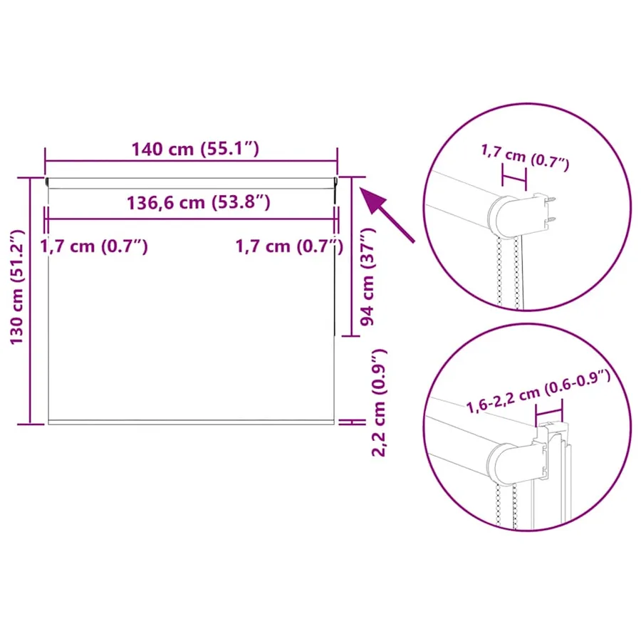 Store enrouleur occultant café 140x130cm largeur du tissu - 18
