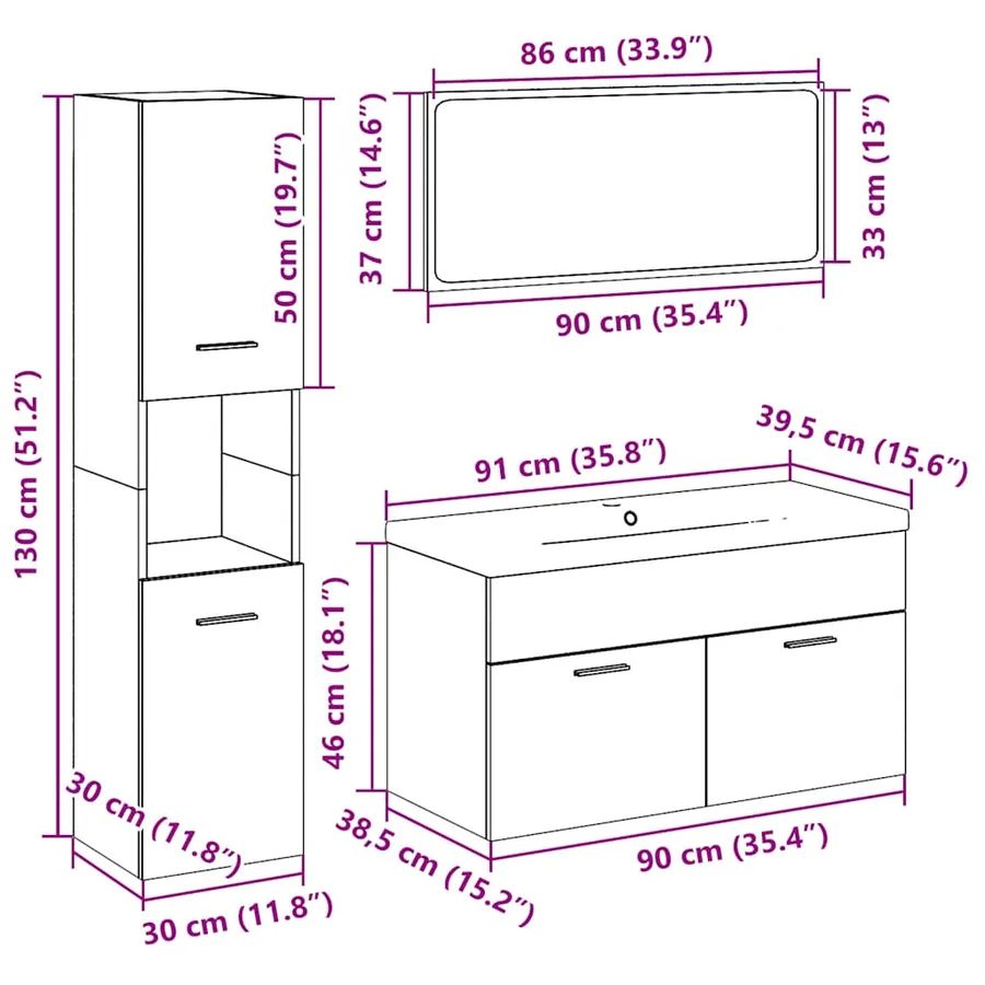 Ensemble de meubles salle de bain 5 pcs bois d'ingénierie - 12