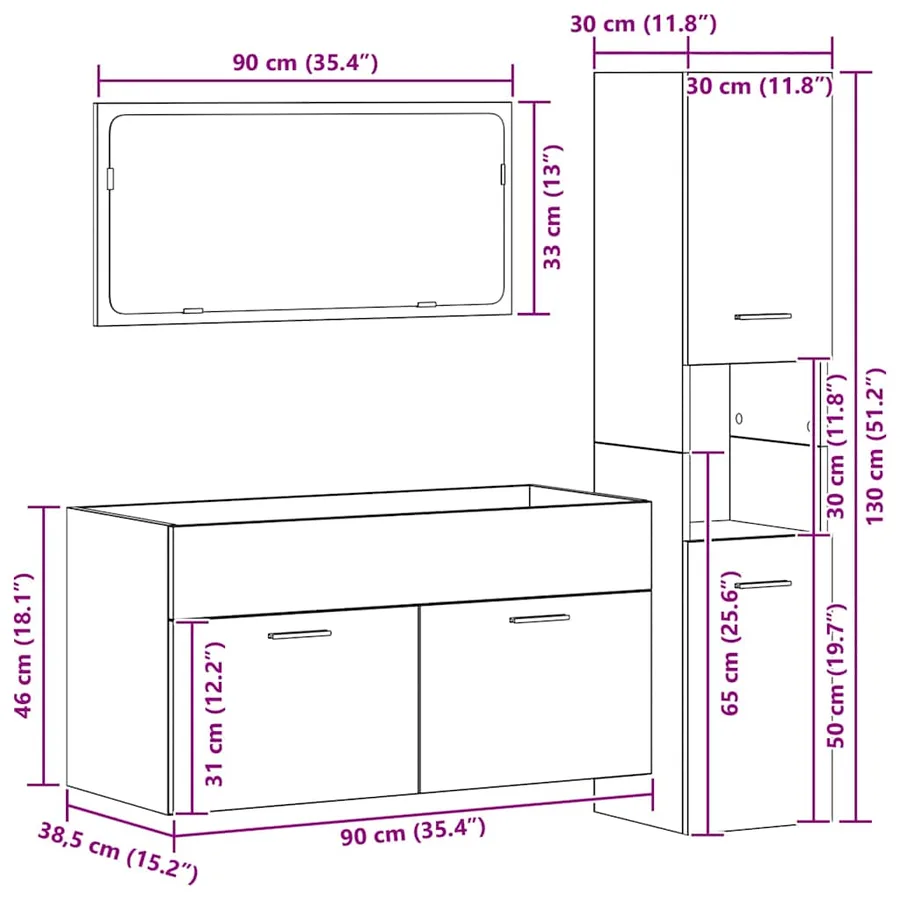 Ensemble de meubles salle de bain 3 pcs bois d'ingénierie - 12