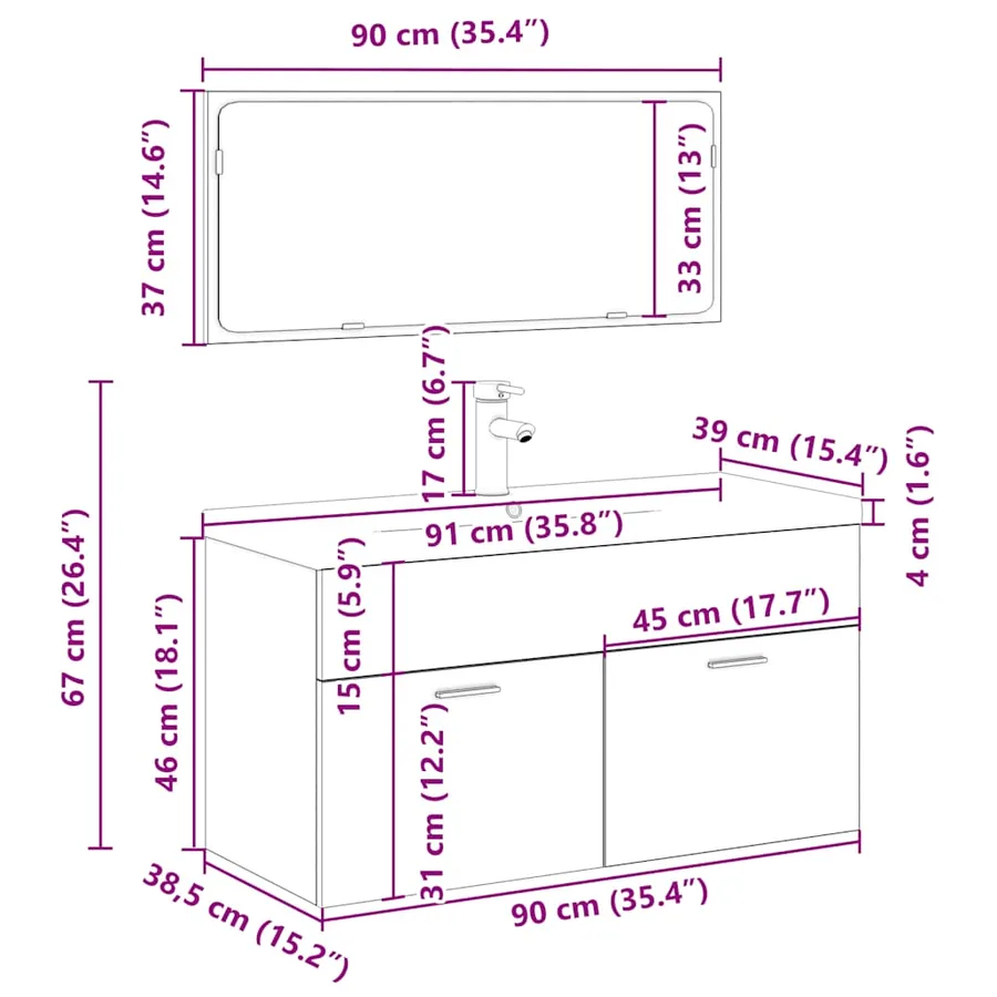 Ensemble de meubles salle de bain 3 pcs bois d'ingénierie - 12