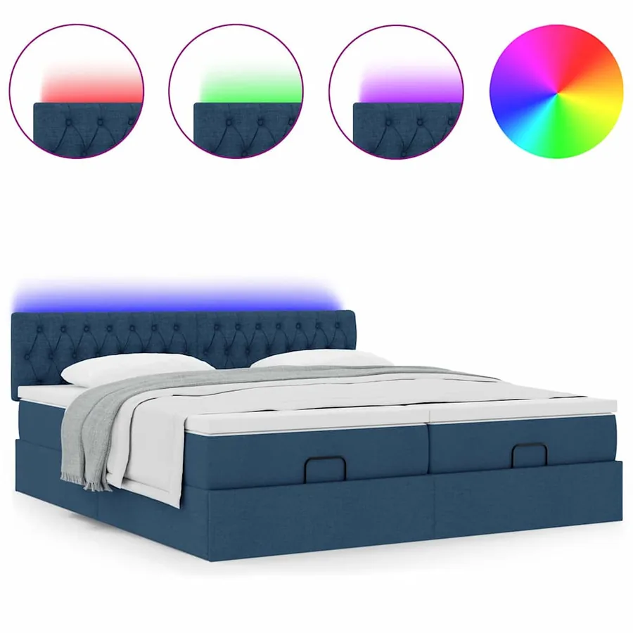 Cadre de lit ottoman avec matelas bleu 160x200 cm tissu - 5
