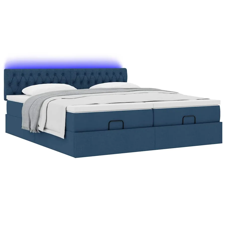 Cadre de lit ottoman avec matelas bleu 160x200 cm tissu - 6