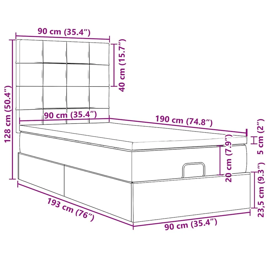 Cadre de lit ottoman avec matelas gris foncé 90x190 cm tissu - 18
