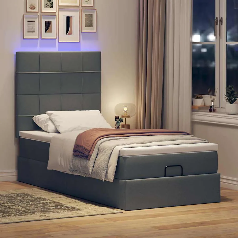 Cadre de lit ottoman avec matelas gris foncé 90x190 cm tissu - 3