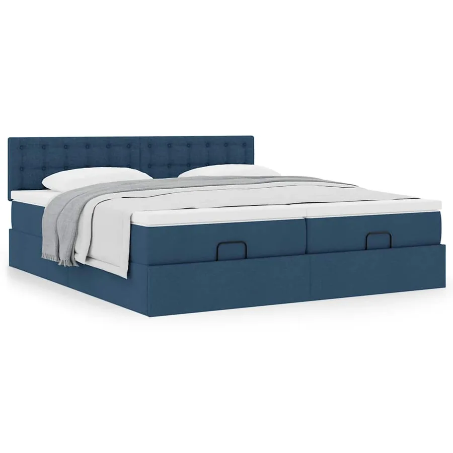 Cadre de lit ottoman avec matelas bleu 160x200 cm tissu - 4