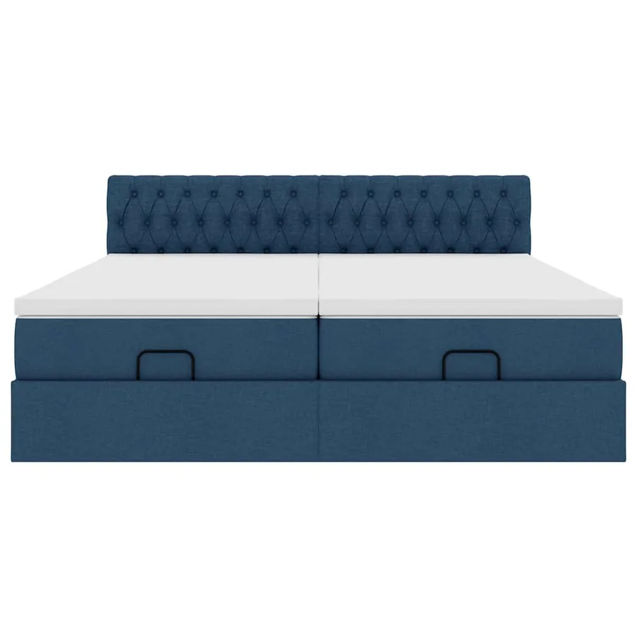 Cadre de lit ottoman avec matelas bleu 160x200 cm tissu - 7