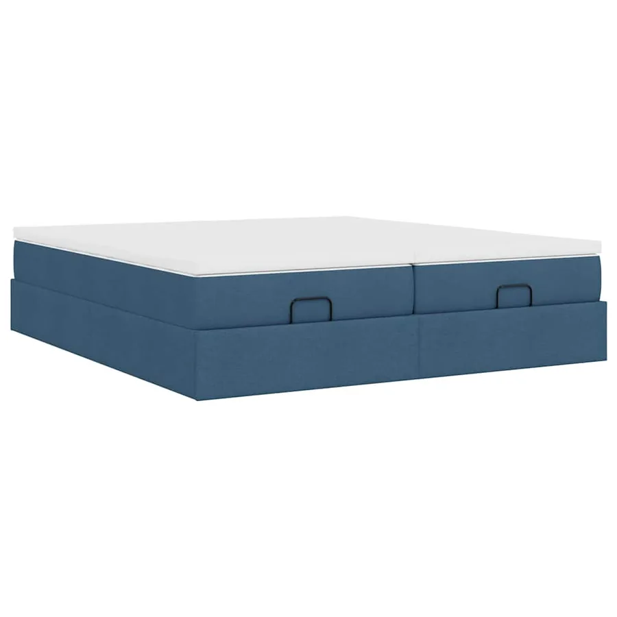 Cadre de lit ottoman avec matelas bleu 160x200 cm tissu - 10