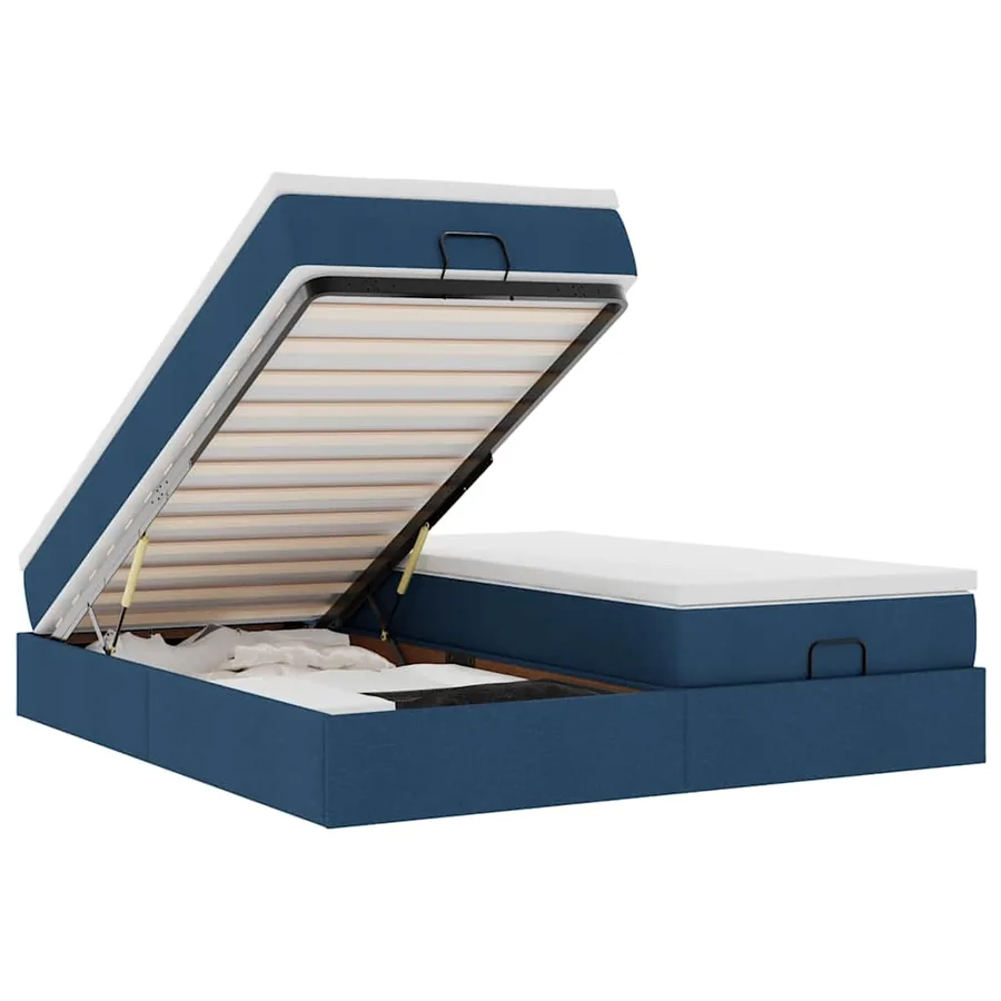 Cadre de lit ottoman avec matelas bleu 160x200 cm tissu - 2