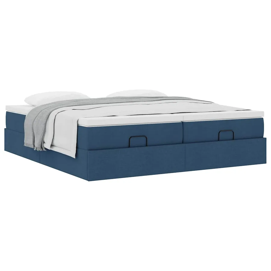 Cadre de lit ottoman avec matelas bleu 160x200 cm tissu - 5