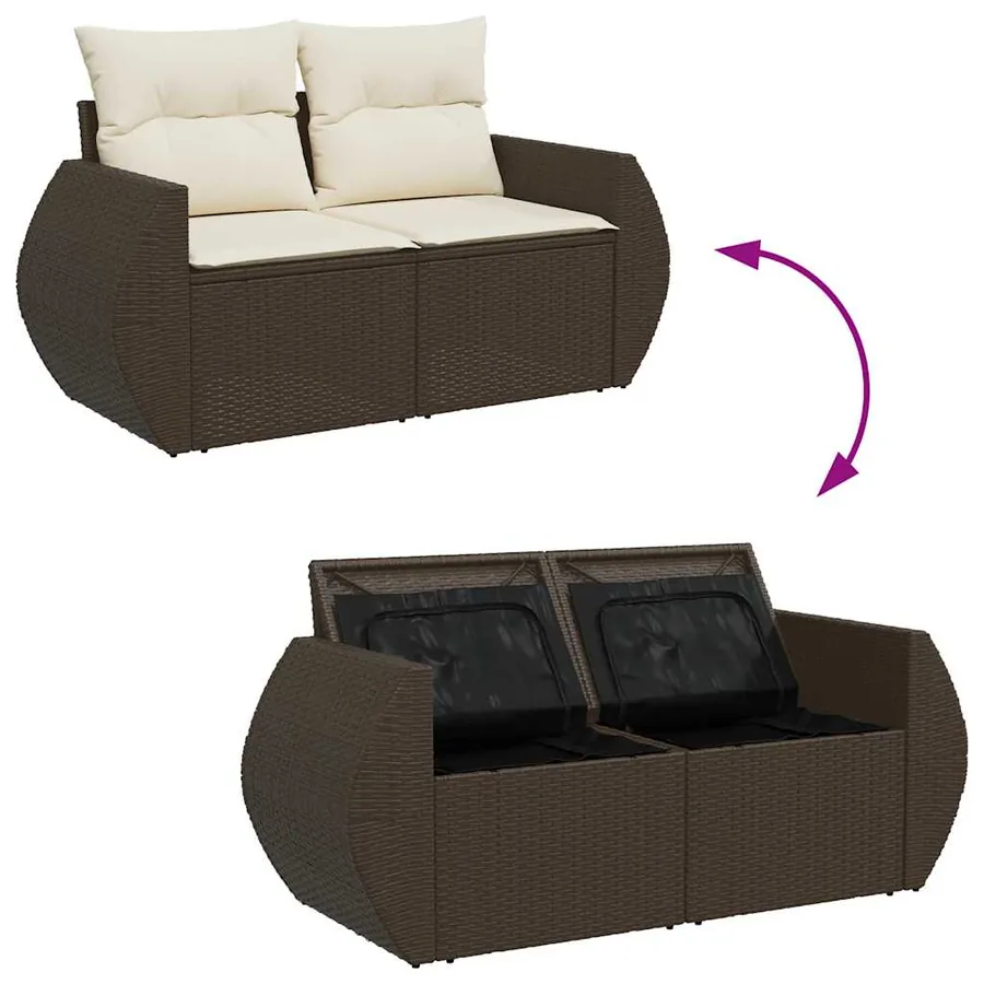 Salon de jardin 8 pcs avec coussins marron résine tressée - 9