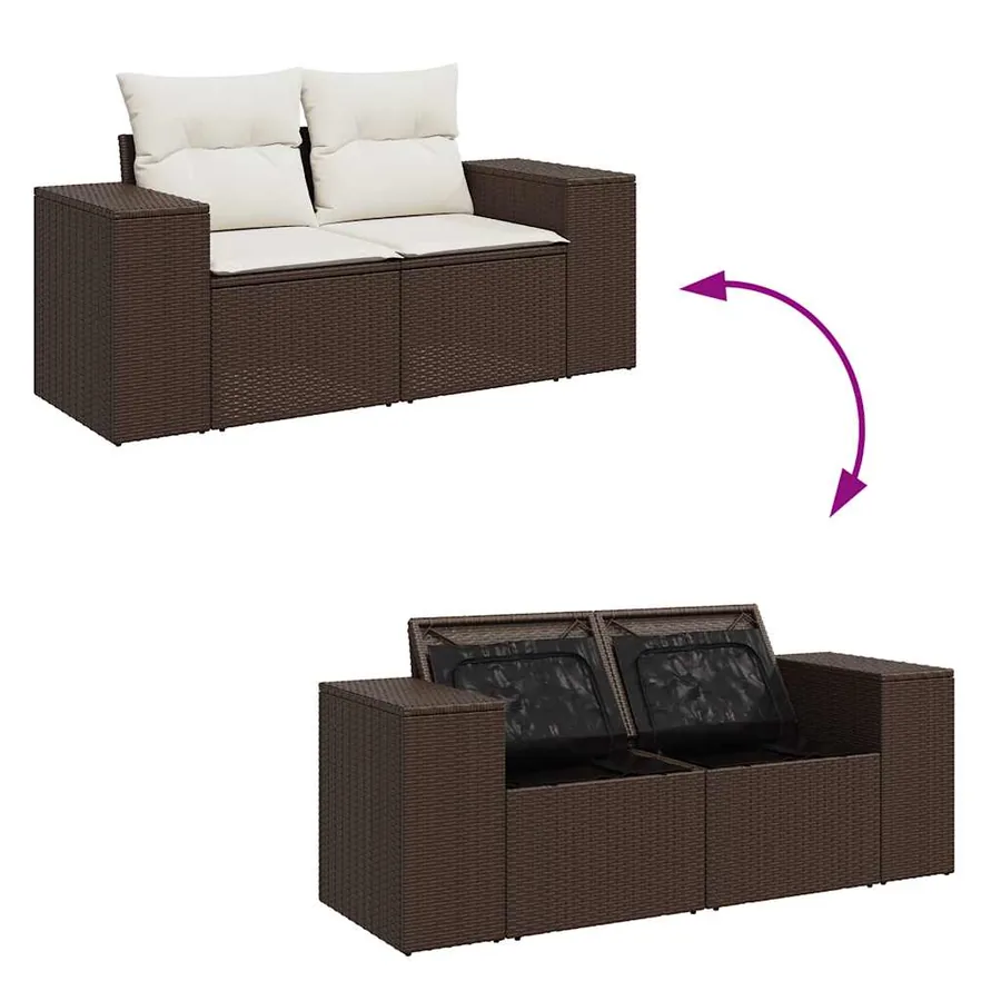 Salon de jardin avec coussins 9 pcs marron résine tressée - 7