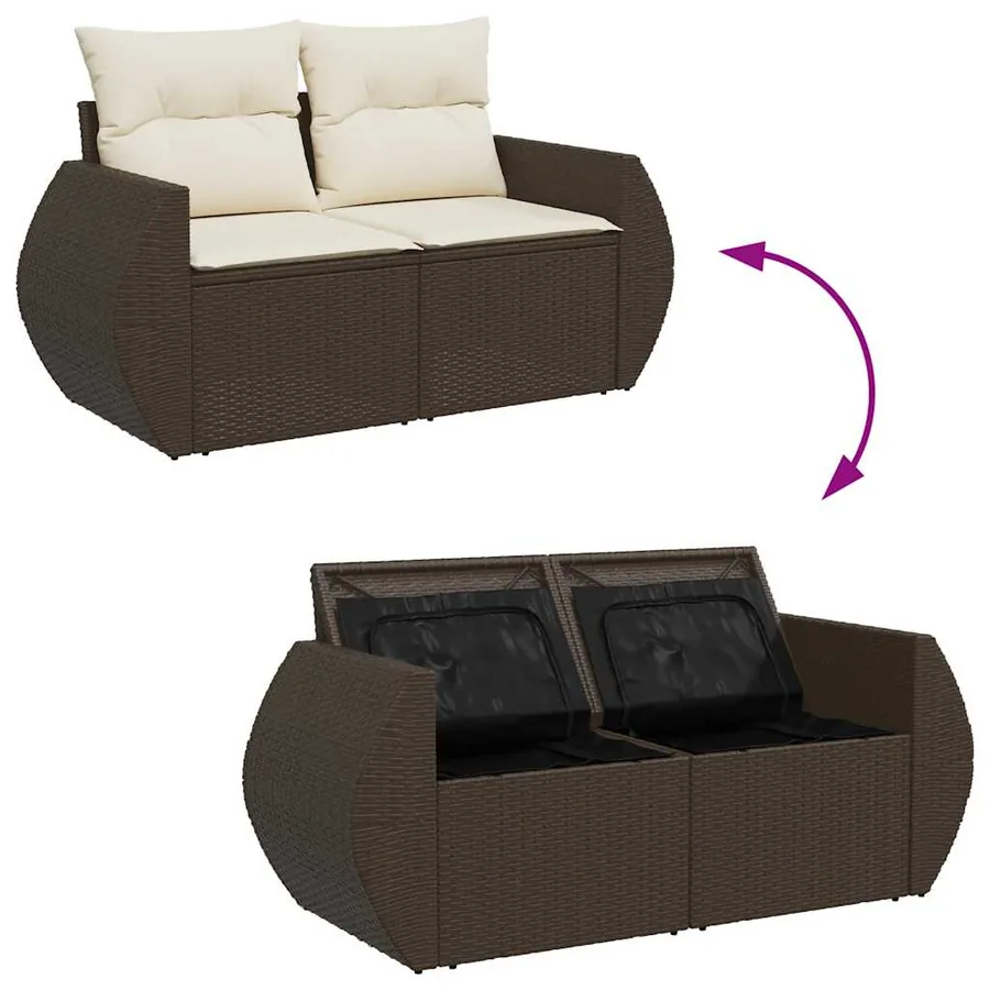 Salon de jardin avec coussins 7 pcs marron résine tressée - 9