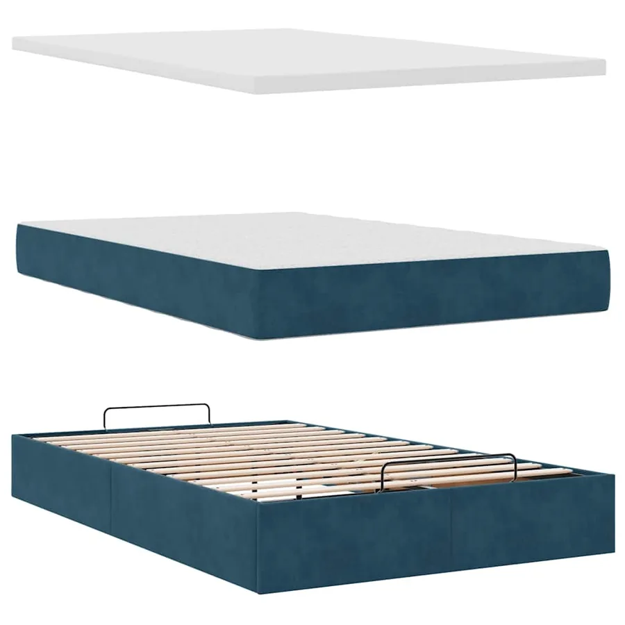 Cadre de lit ottoman avec matelas bleu foncé 120x200 cm velours - 11