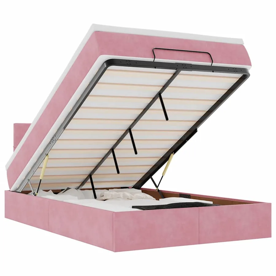 Cadre de lit ottoman avec matelas rose 120x200 cm velours - 2