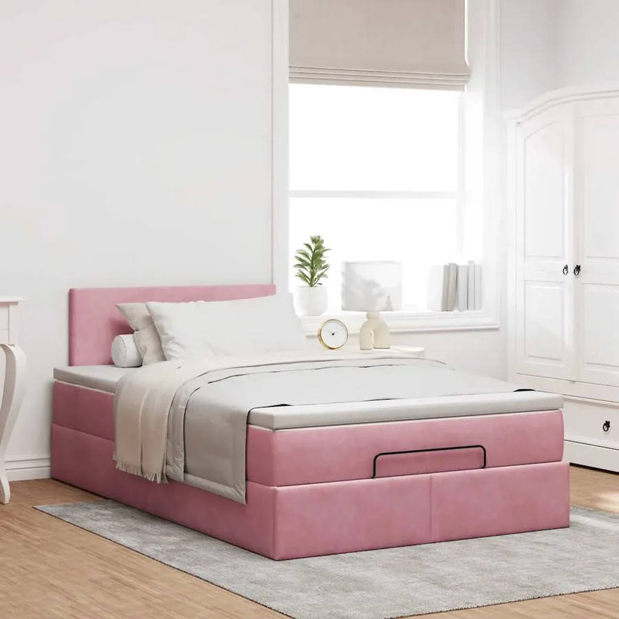 Cadre de lit ottoman avec matelas rose 120x200 cm velours - 4