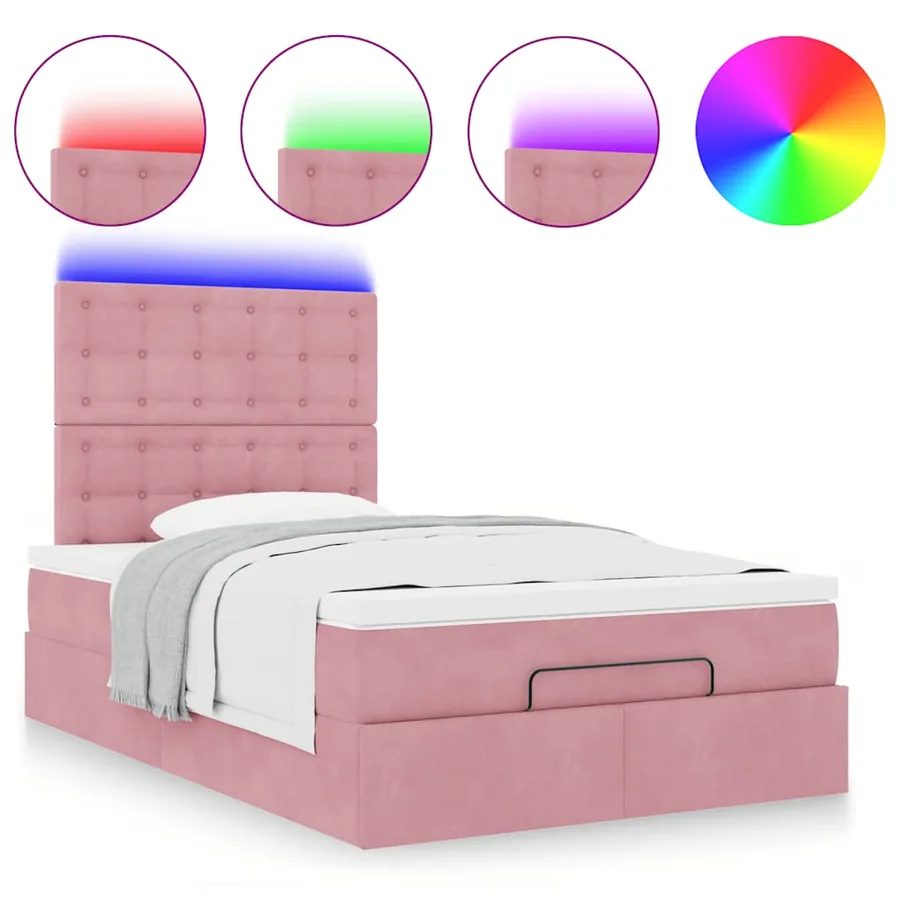 Cadre de lit ottoman avec matelas rose 120x200 cm velours - 5