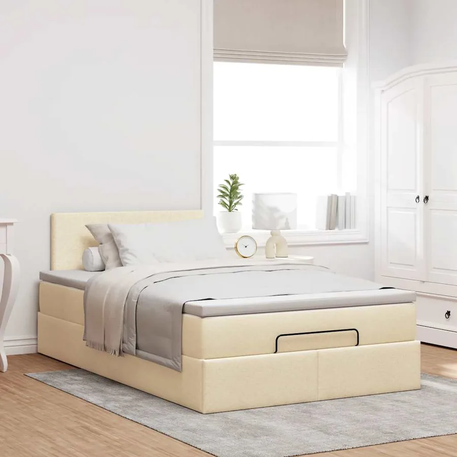 Cadre de lit ottoman avec matelas crème 120x190 cm tissu - 3