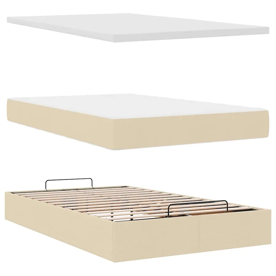 Cadre de lit ottoman avec matelas crème 120x190 cm tissu - 8
