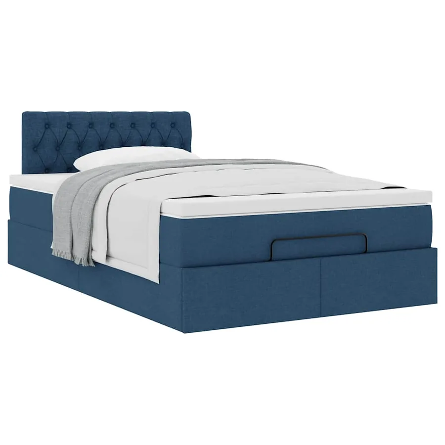 Cadre de lit ottoman avec matelas bleu 120x190 cm tissu - 5