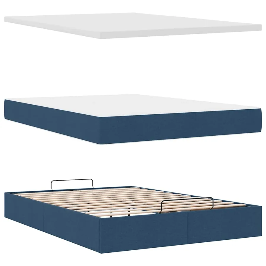 Cadre de lit ottoman avec matelas bleu 140x200 cm tissu - 8