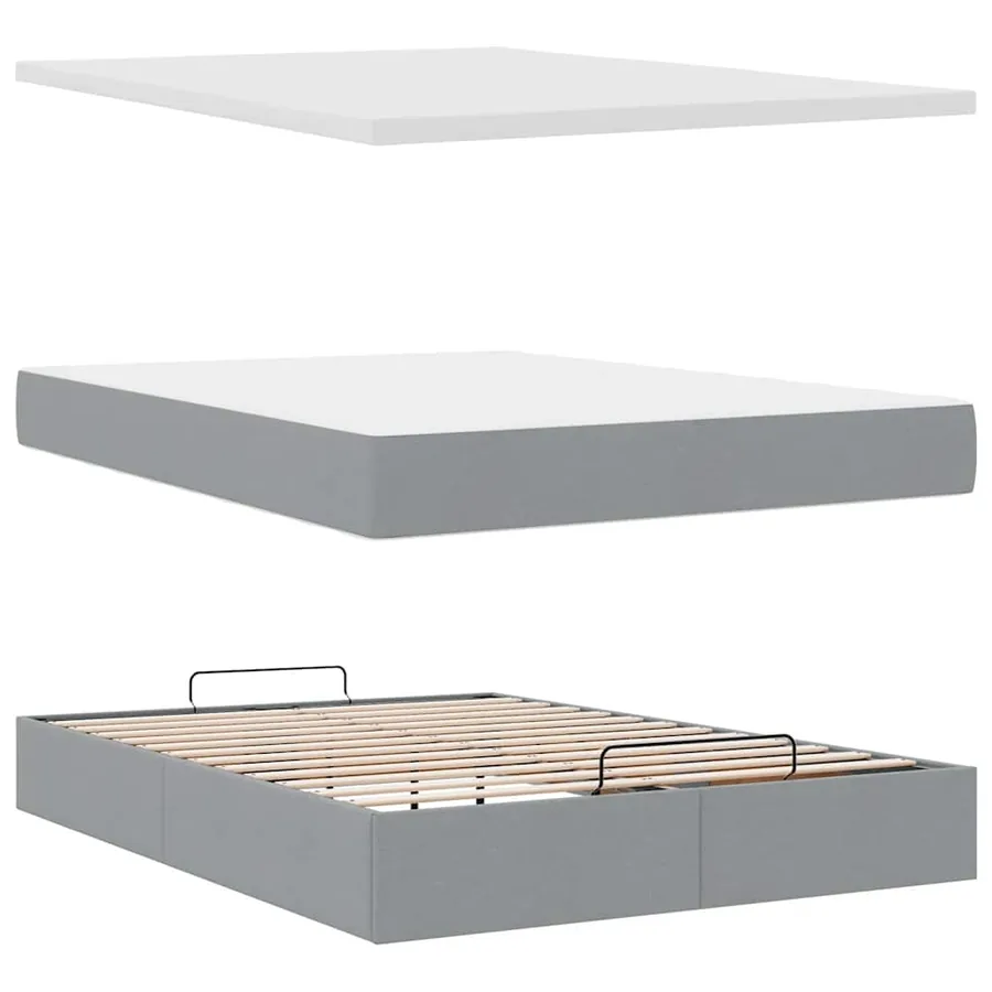 Cadre de lit ottoman et matelas gris clair 140x200 cm tissu - 8