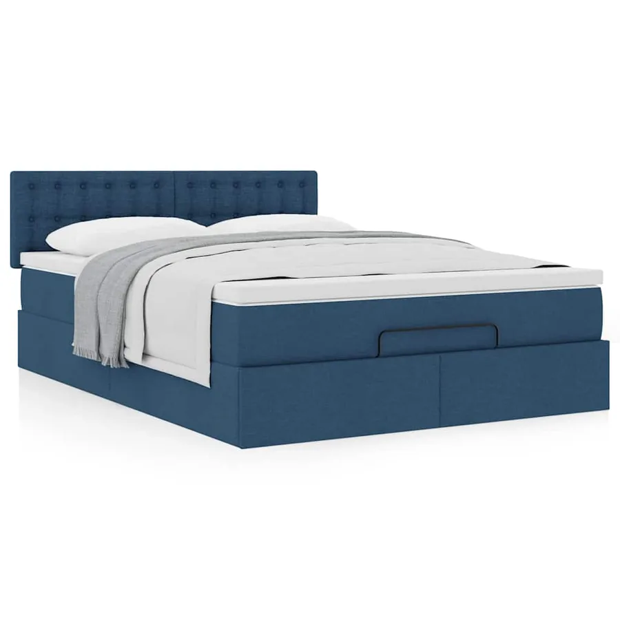 Cadre de lit ottoman avec matelas bleu 140x200 cm tissu - 4