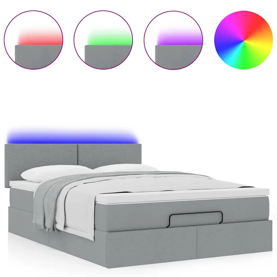 Cadre de lit ottoman et matelas gris clair 140x200 cm tissu - 5