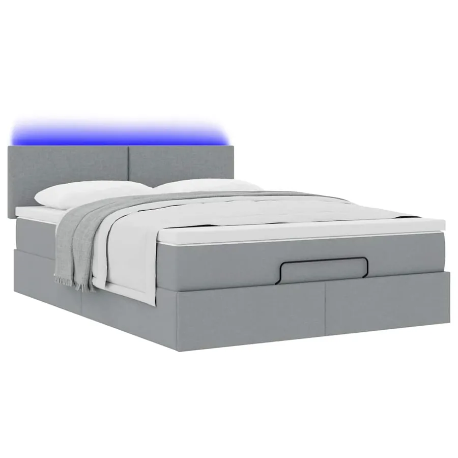 Cadre de lit ottoman et matelas gris clair 140x200 cm tissu - 6