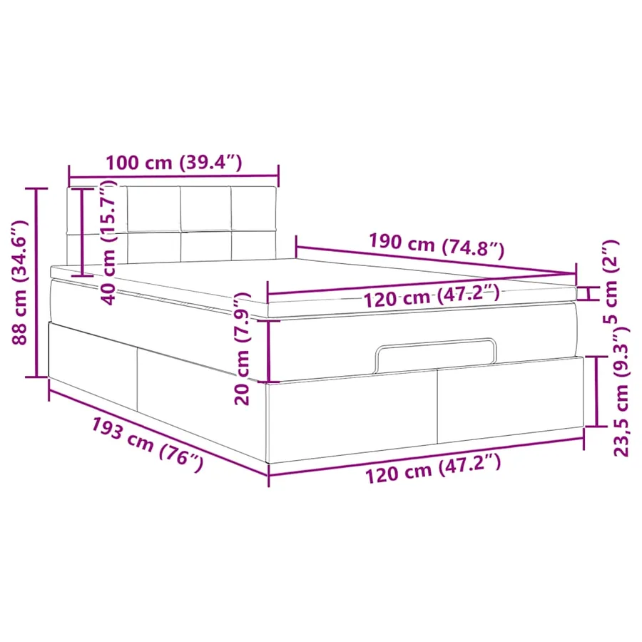 Lit ottoman avec matelas et LED Taupe 120x190 cm tissu - 18