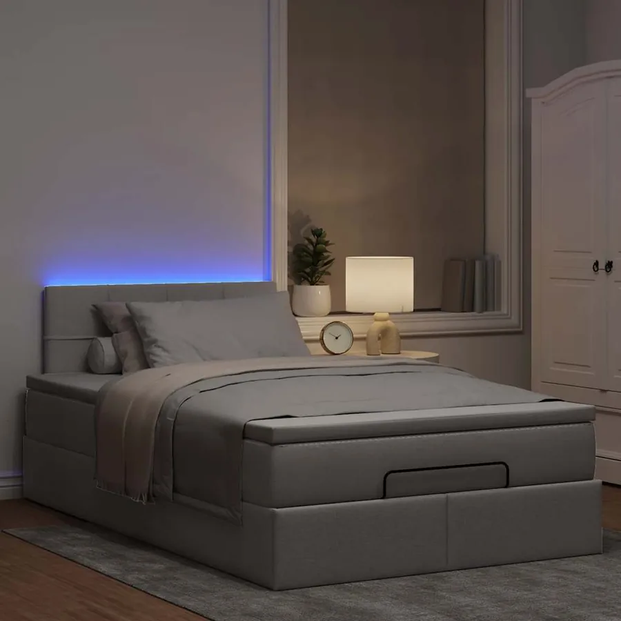 Lit ottoman avec matelas et LED Taupe 120x190 cm tissu - 3