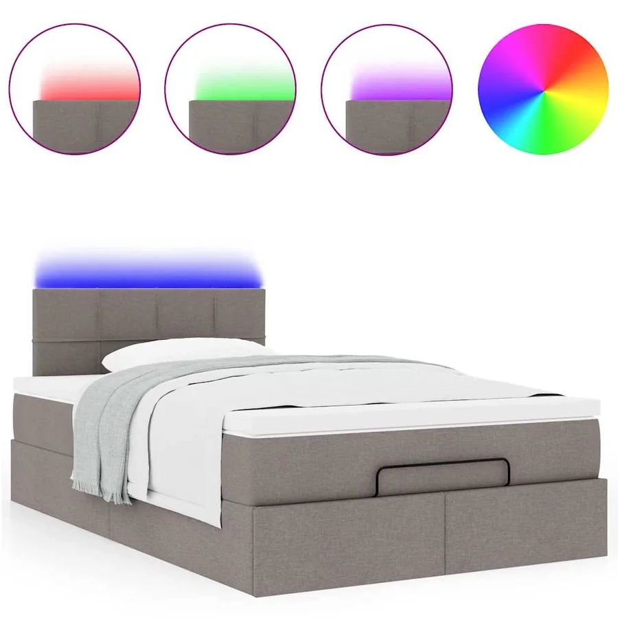 Lit ottoman avec matelas et LED Taupe 120x190 cm tissu - 5