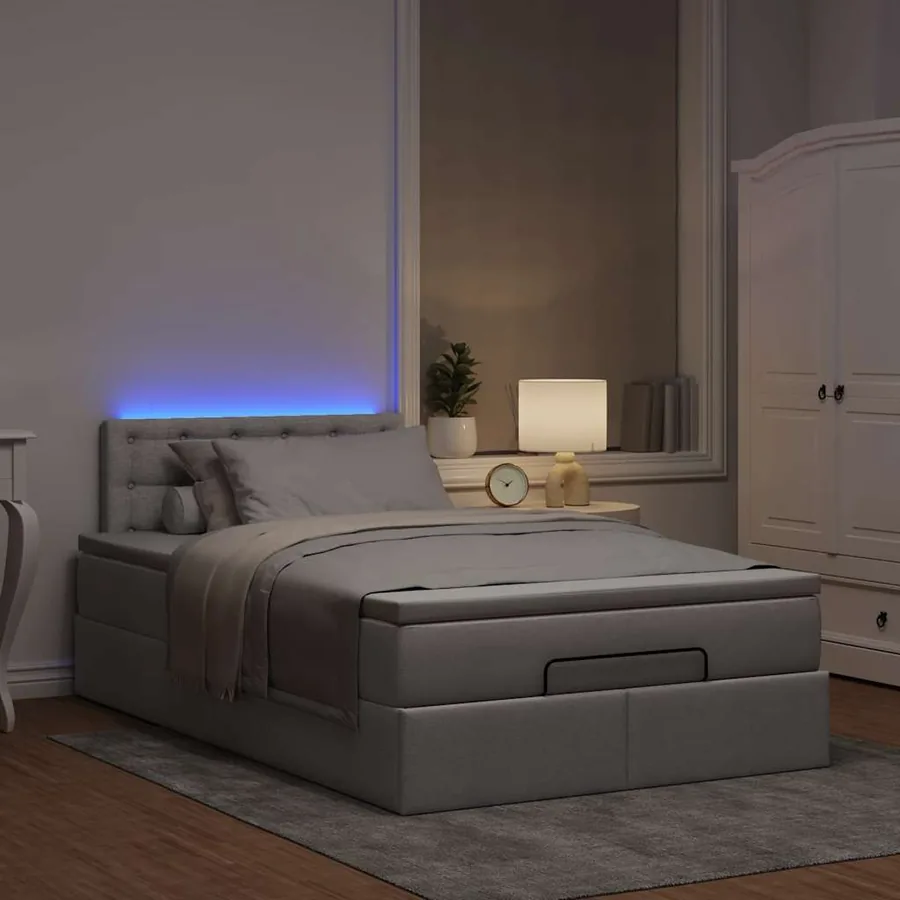 Lit ottoman avec matelas et LED Taupe 120x190 cm tissu - 3