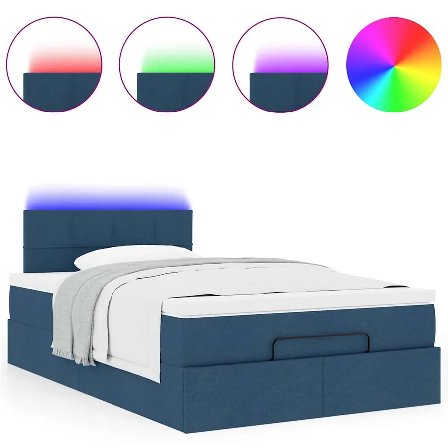 Lit ottoman avec matelas et LED bleu 120x190 cm tissu - 5