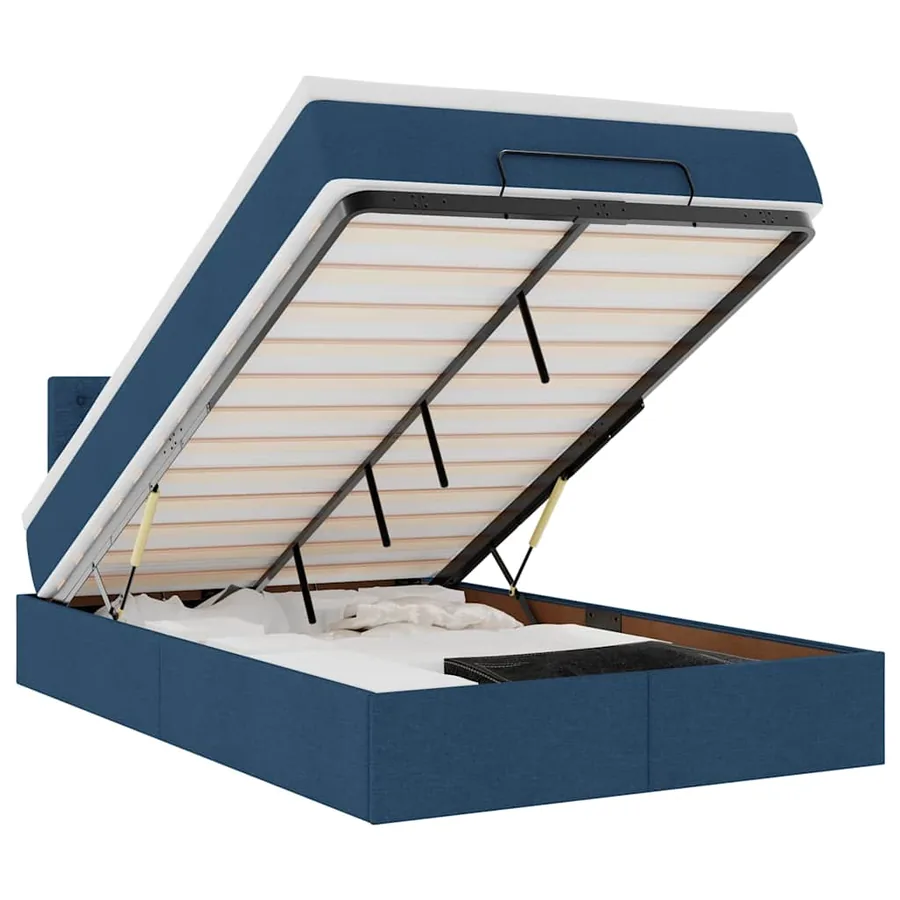 Lit ottoman avec matelas et LED bleu 120x190 cm tissu - 2