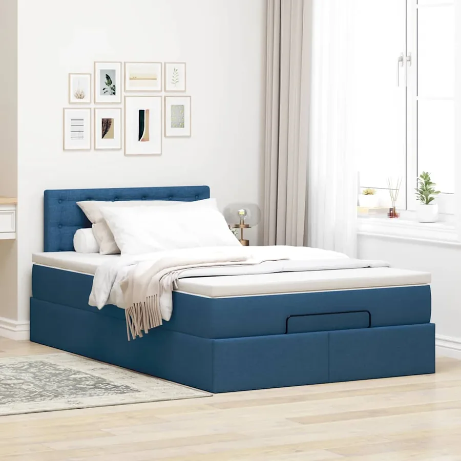 Lit ottoman avec matelas et LED bleu 120x190 cm tissu - 4