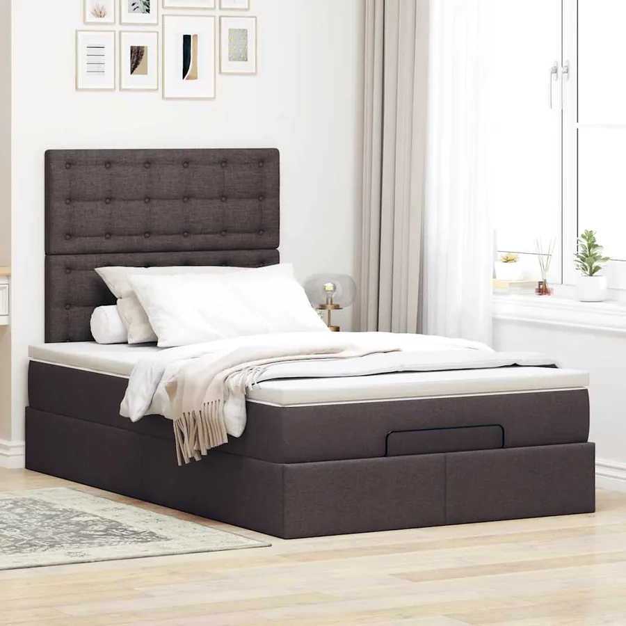 Cadre de lit ottoman avec matelas marron foncé 120x190 cm tissu - 3