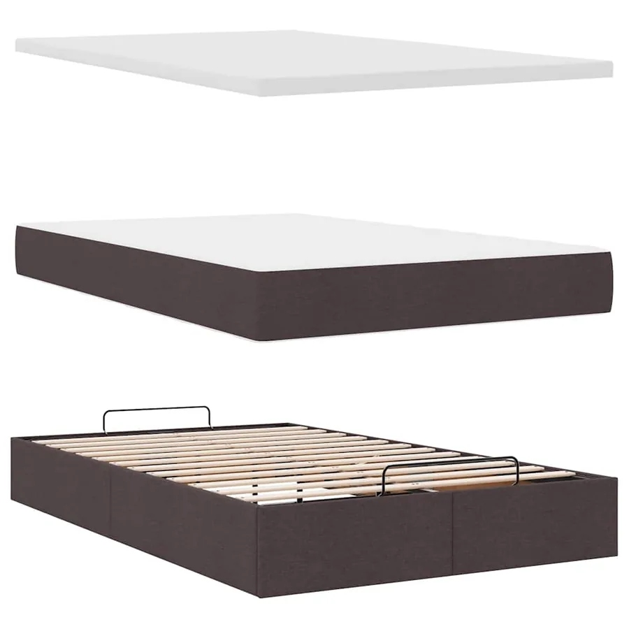 Cadre de lit ottoman avec matelas marron foncé 120x190 cm tissu - 8