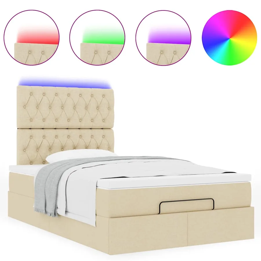Cadre de lit ottoman avec matelas crème 120x190 cm tissu - 5