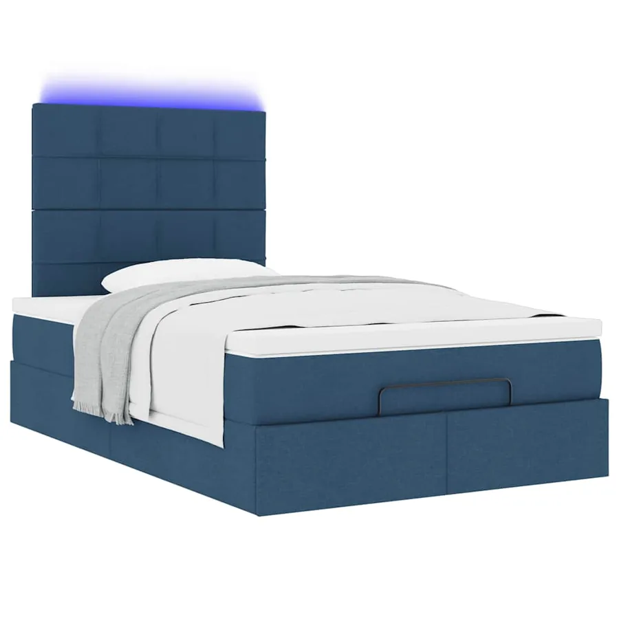 Cadre de lit ottoman avec matelas bleu 120x190 cm tissu - 6