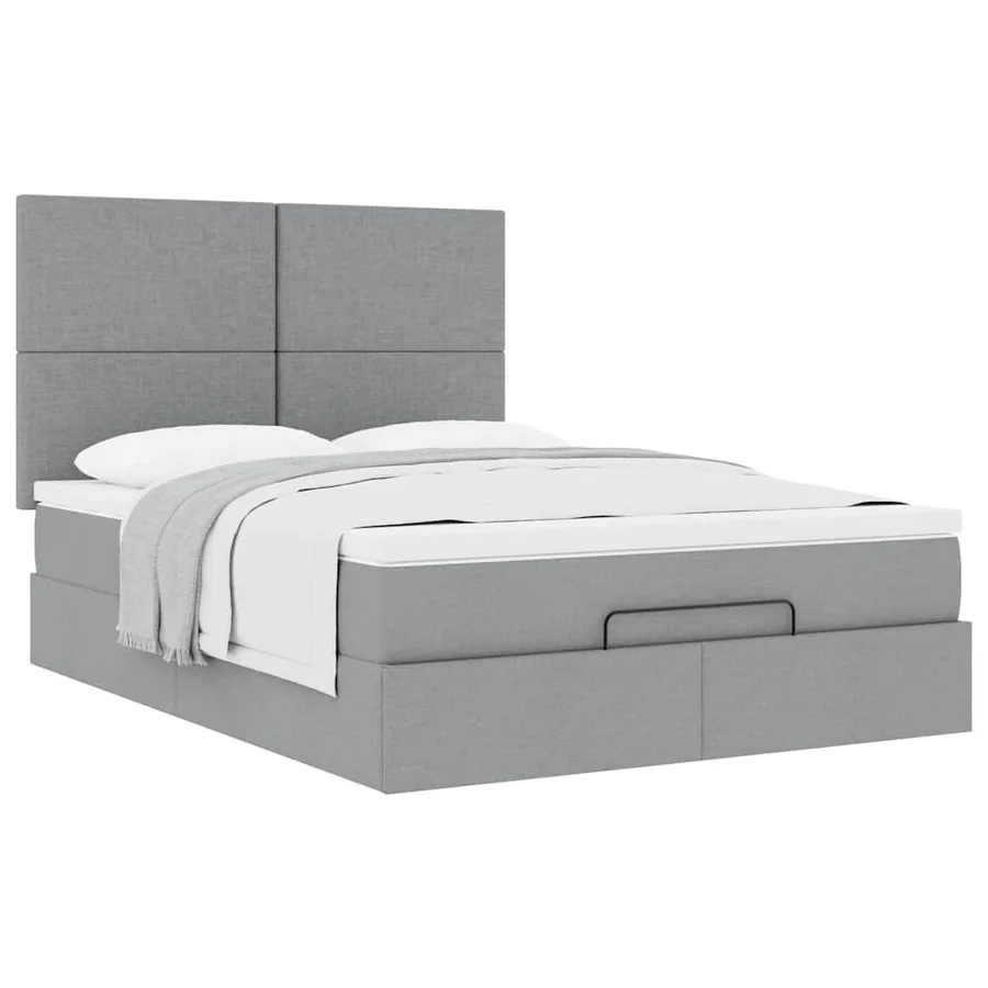 Cadre de lit ottoman et matelas gris clair 140x200 cm tissu - 5