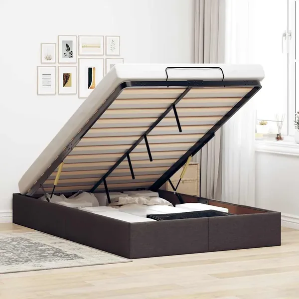 Cadre de lit ottoman sans matelas marron foncé 120x190 cm tissu