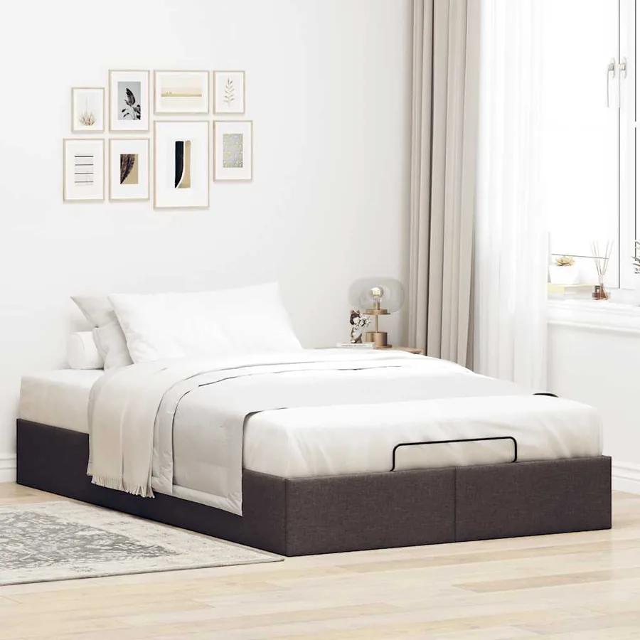 Cadre de lit ottoman sans matelas marron foncé 120x190 cm tissu - 3