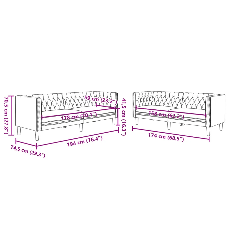 Ensemble de canapé Chesterfield 2 pcs noir similicuir - 8