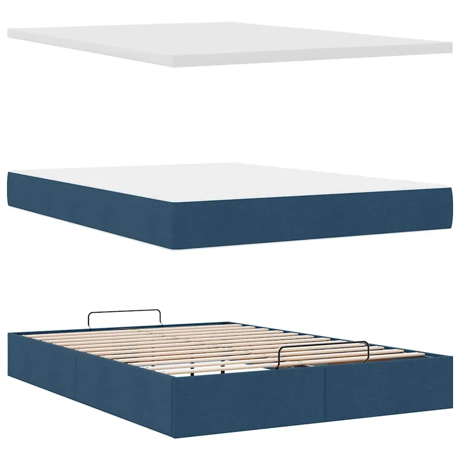 Cadre de lit ottoman avec matelas bleu 140x200 cm tissu - 7