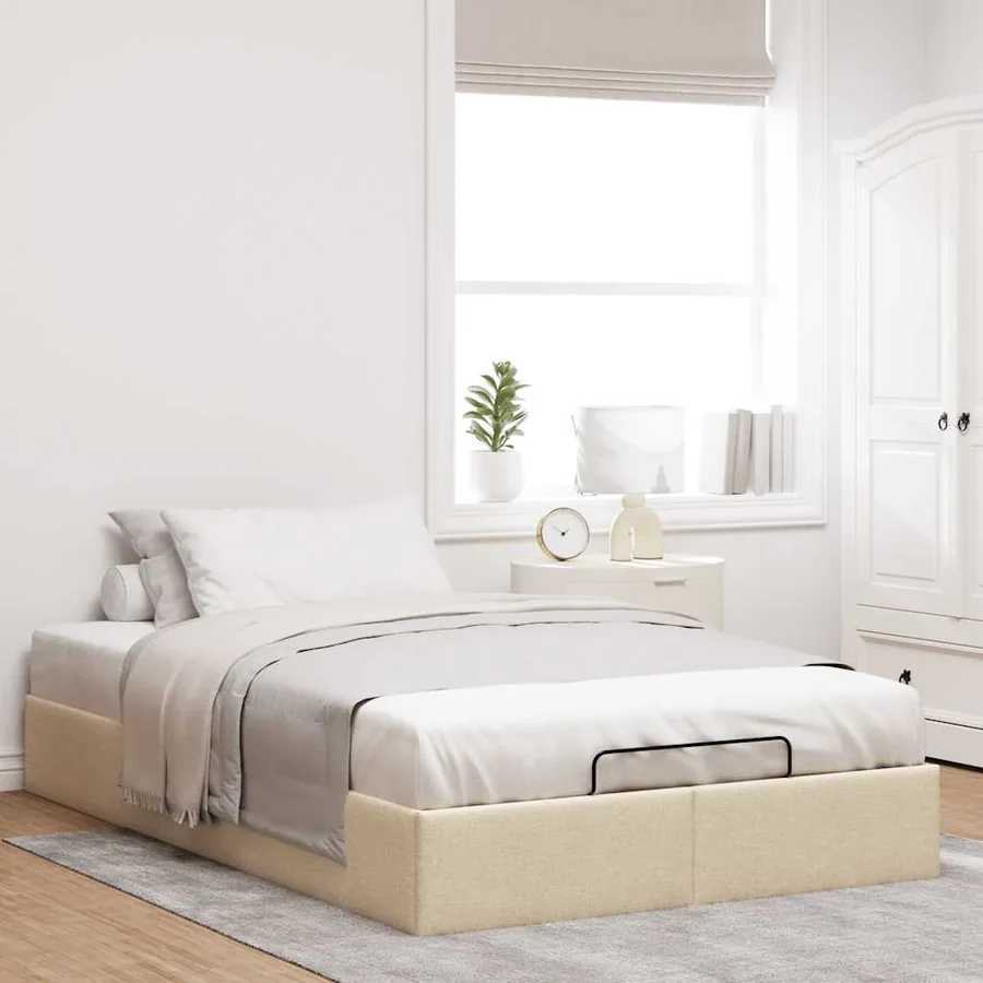 Cadre de lit ottoman sans matelas crème 120x190 cm tissu - 3