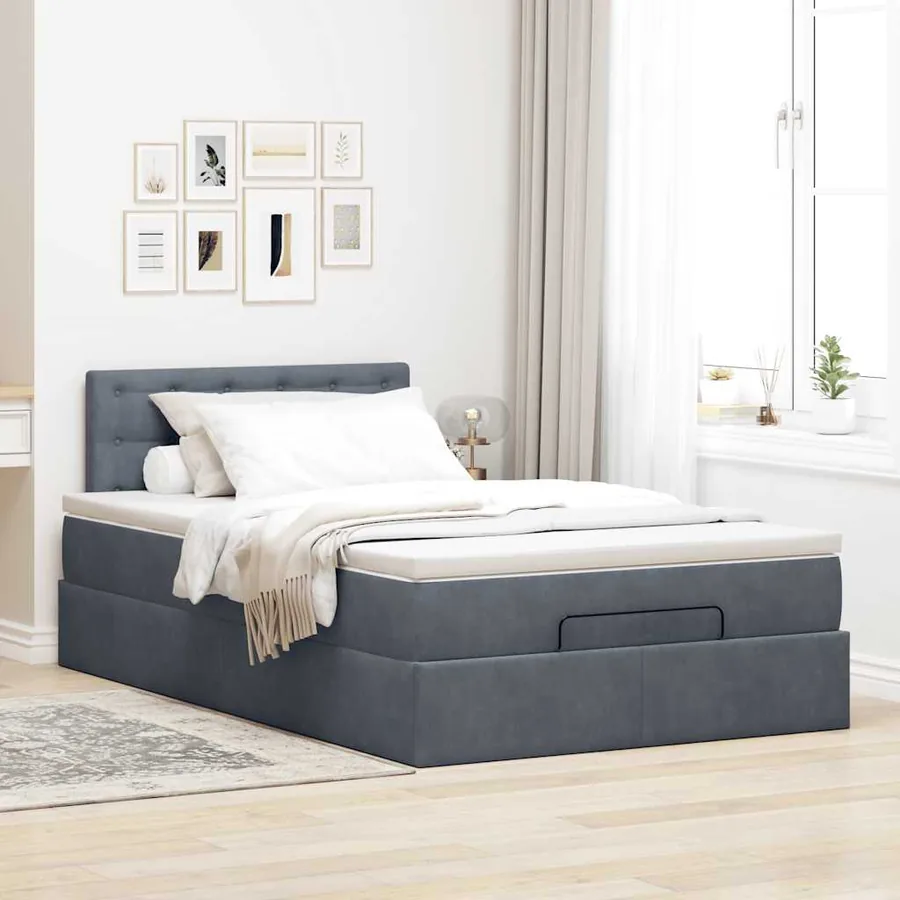 Cadre de lit ottoman et matelas gris foncé 120x200 cm velours - 4